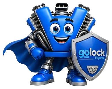 V8 vestido de herói, com capa e escudo GO-LOCK